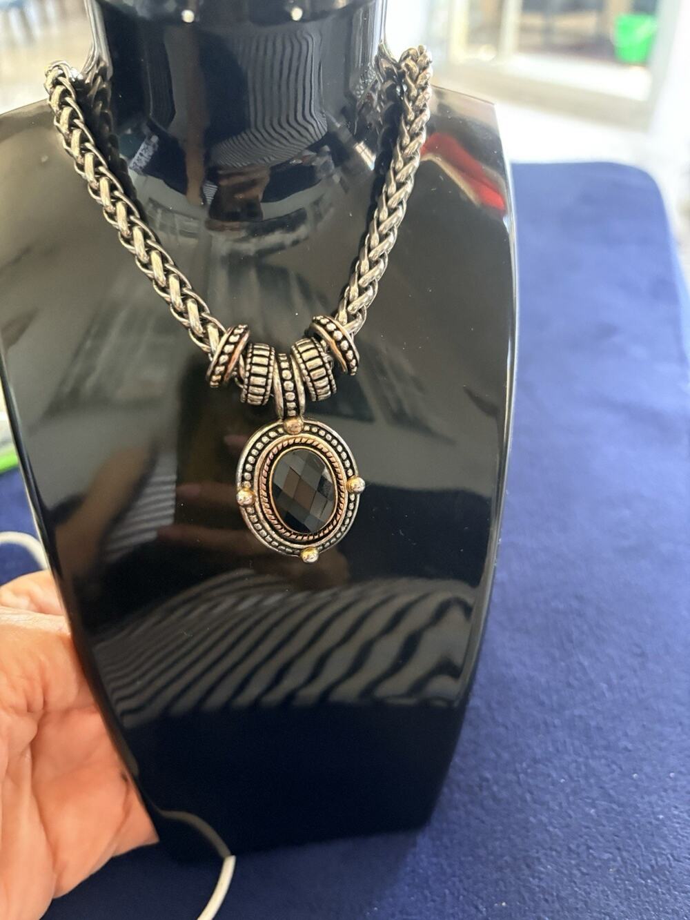 Renaissance Revival Chunky Silver Gold Two Tone Black Rhinestone Necklace